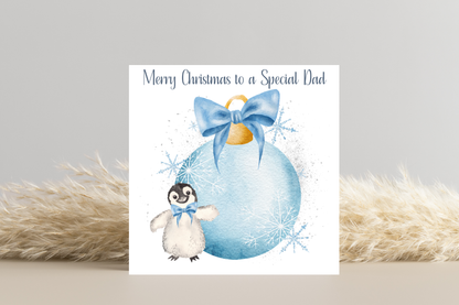 Personalised Penguin Bauble Christmas Card