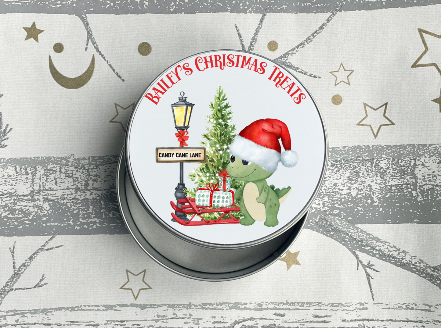 Personalised Dinosaur Christmas Treats Tin