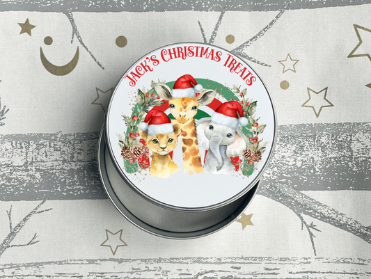 Personalised Animal Christmas Treat Tin