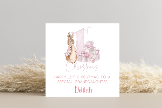 Personalised Peter Rabbit 1st Christmas card