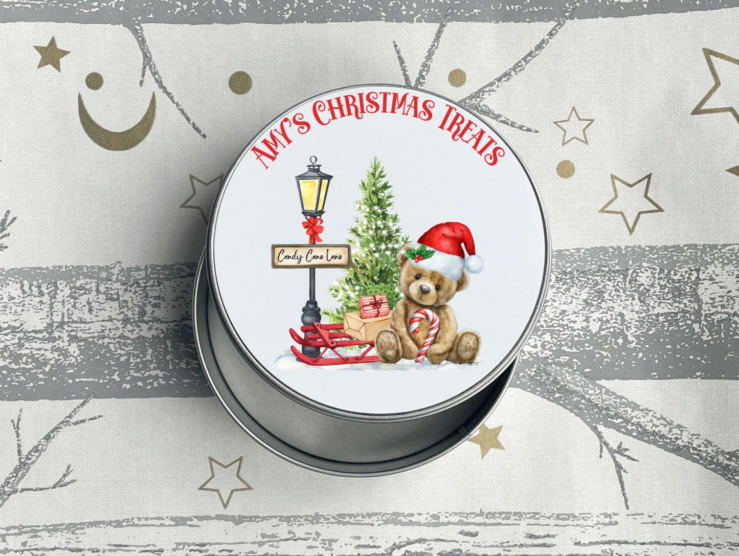 Personalised Teddy Bear Christmas Treats Tin