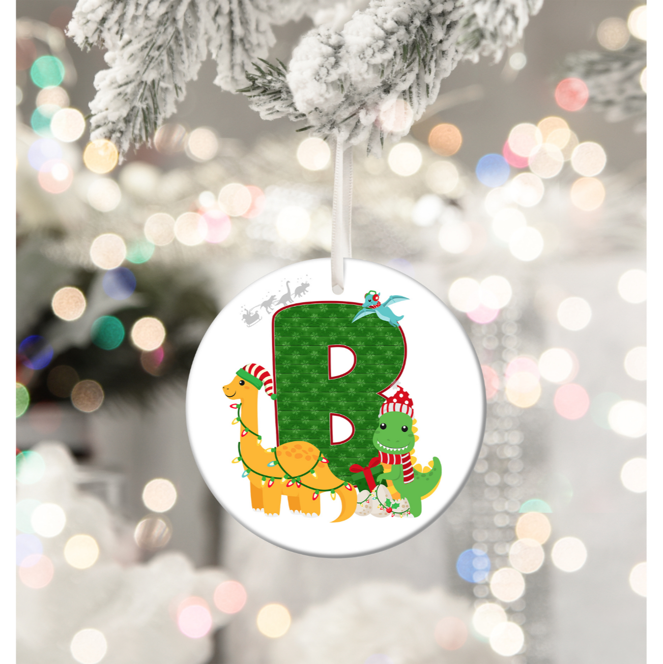 Dinosaur Initial Christmas Bauble