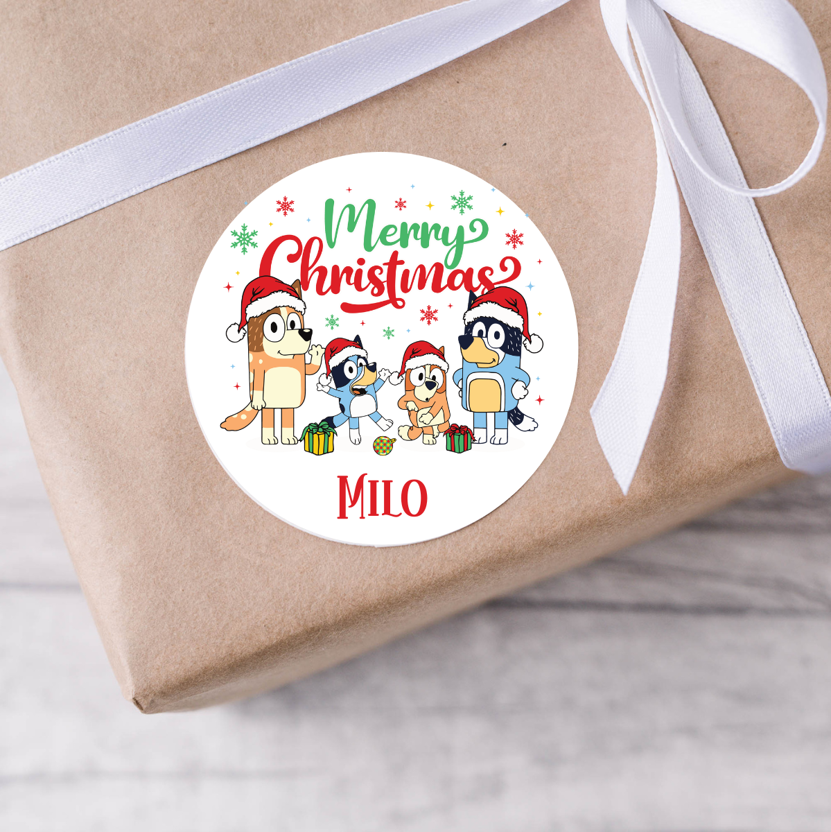 Personalised Bluey Christmas Present Labels - 12 per sheet