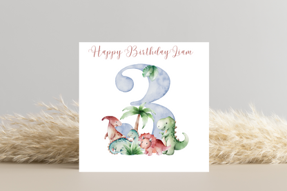 Personalised Dinosaur Number Birthday Card