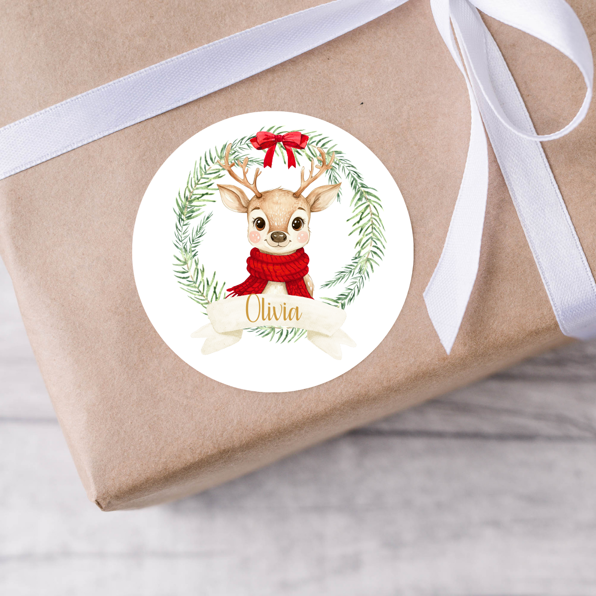 Personalised Reindeer Christmas Present Labels - 12 per sheet