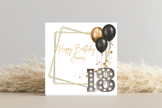 Personalised Black and Gold 18th Birthday Card