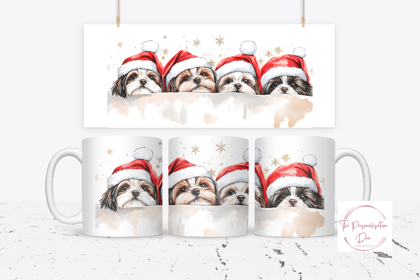 Christmas Dog in Santa Hats Mug