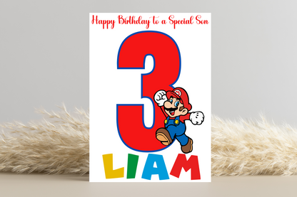 Personalised Super Mario Number Birthday Card