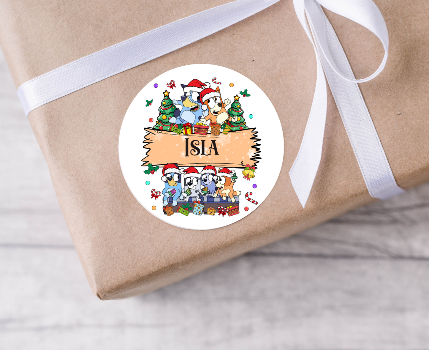 Personalised Bluey Christmas Present Labels - 12 per sheet