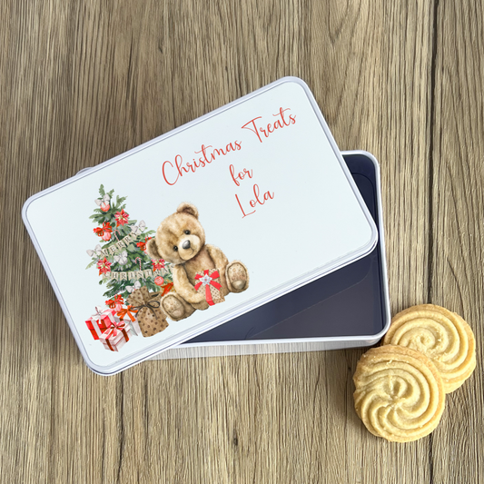 Personalised Teddy Christmas Treat Tin