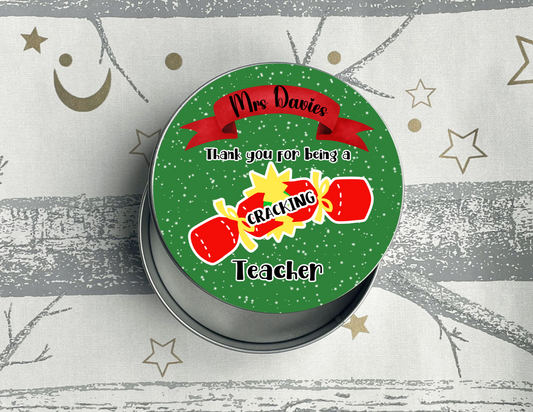 Personalised Thank you for being a Cracking Teacher Christmas Treat Tin