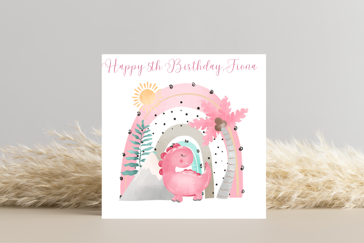 Personalised Dinosaur Rainbow  Birthday Card