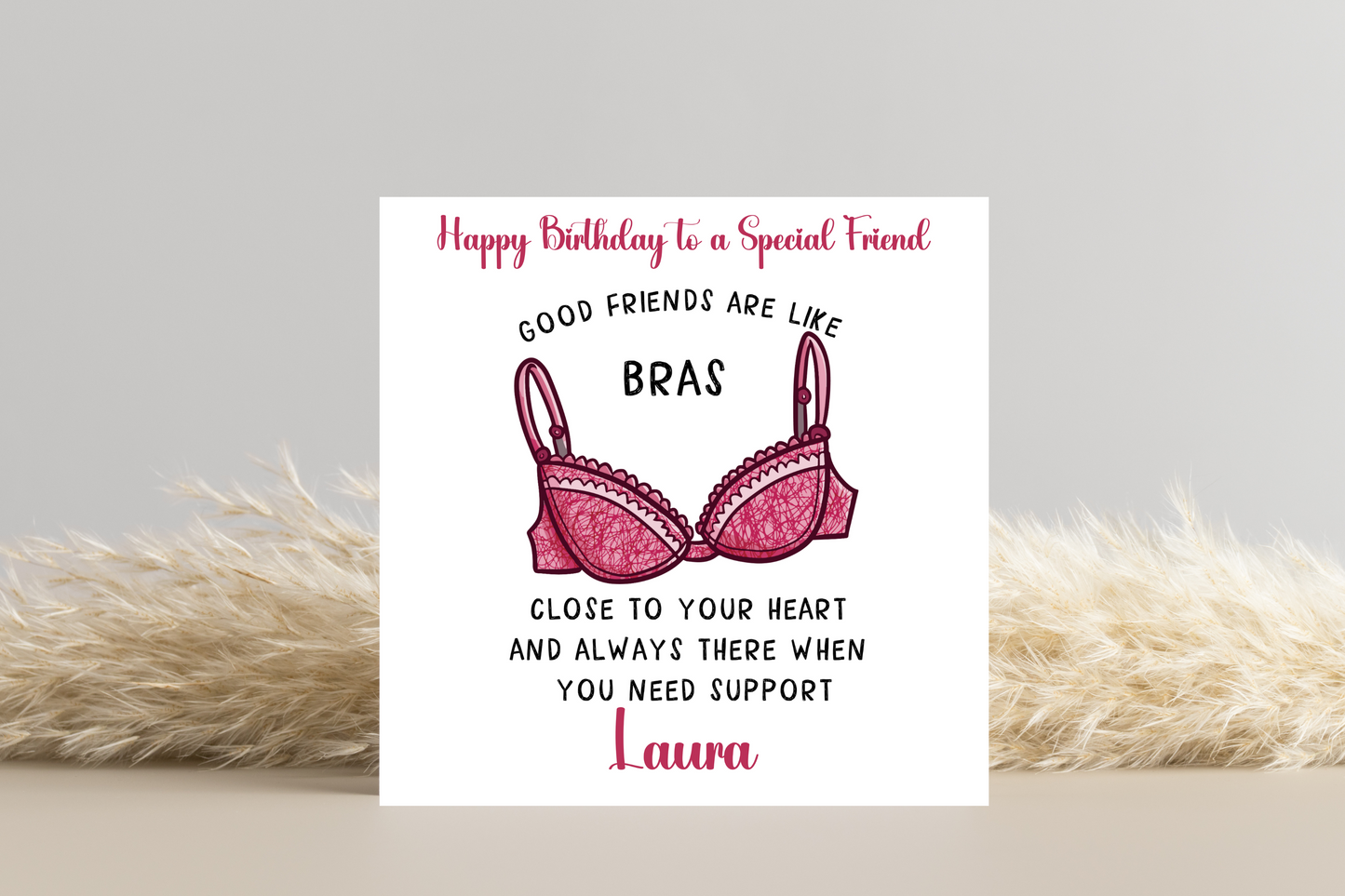 Personalised good friends are like bras birthday card