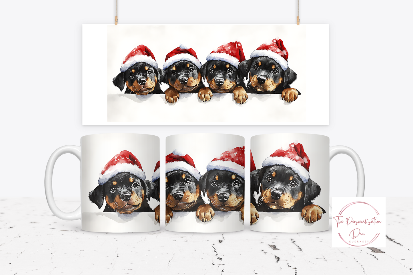 Christmas Dog in Santa Hats Mug