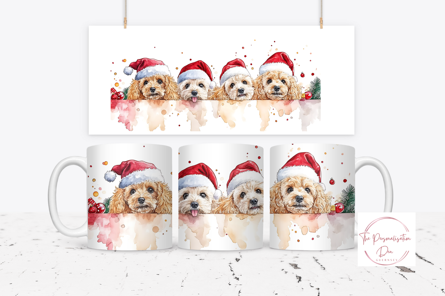 Christmas Dog in Santa Hats Mug