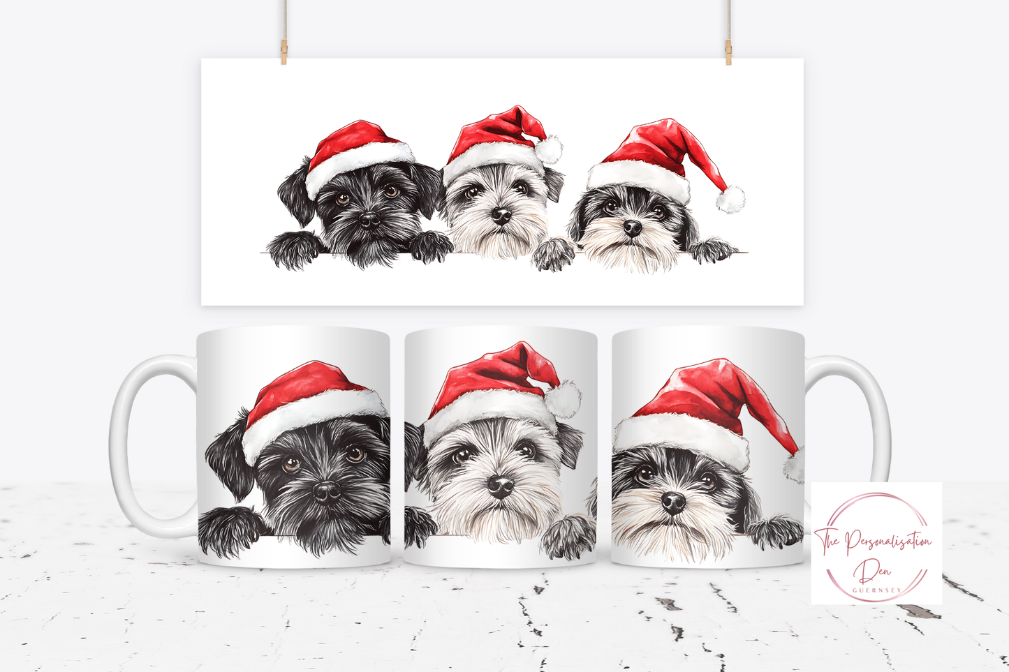 Christmas Dog in Santa Hats Mug