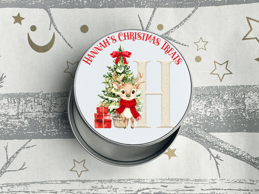 Personalised Reindeer Christmas Treat Tin