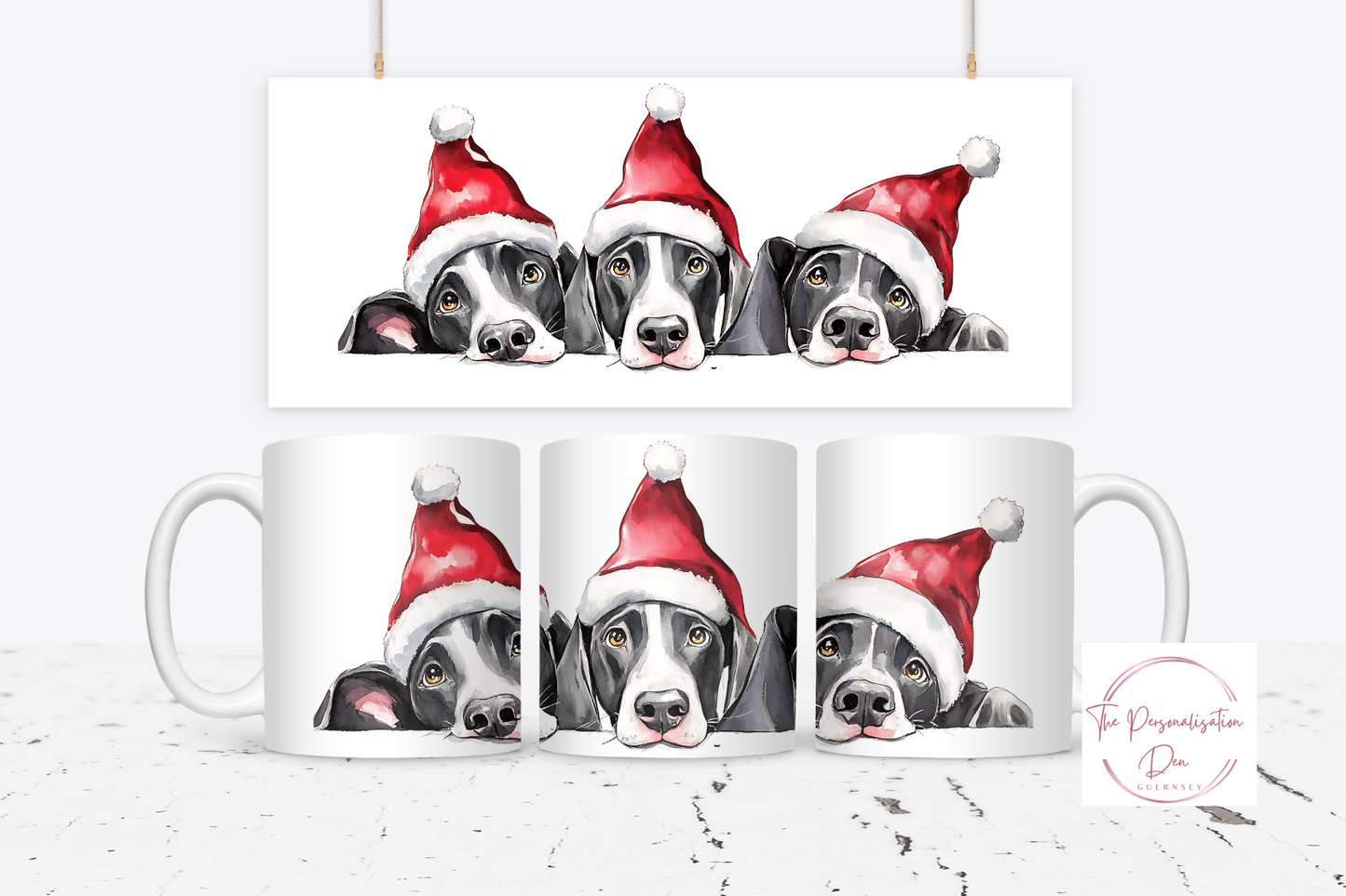 Christmas Dog in Santa Hats Mug