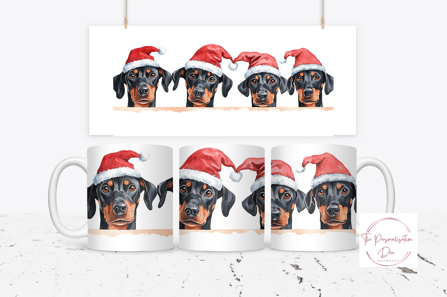 Christmas Dog in Santa Hats Mug