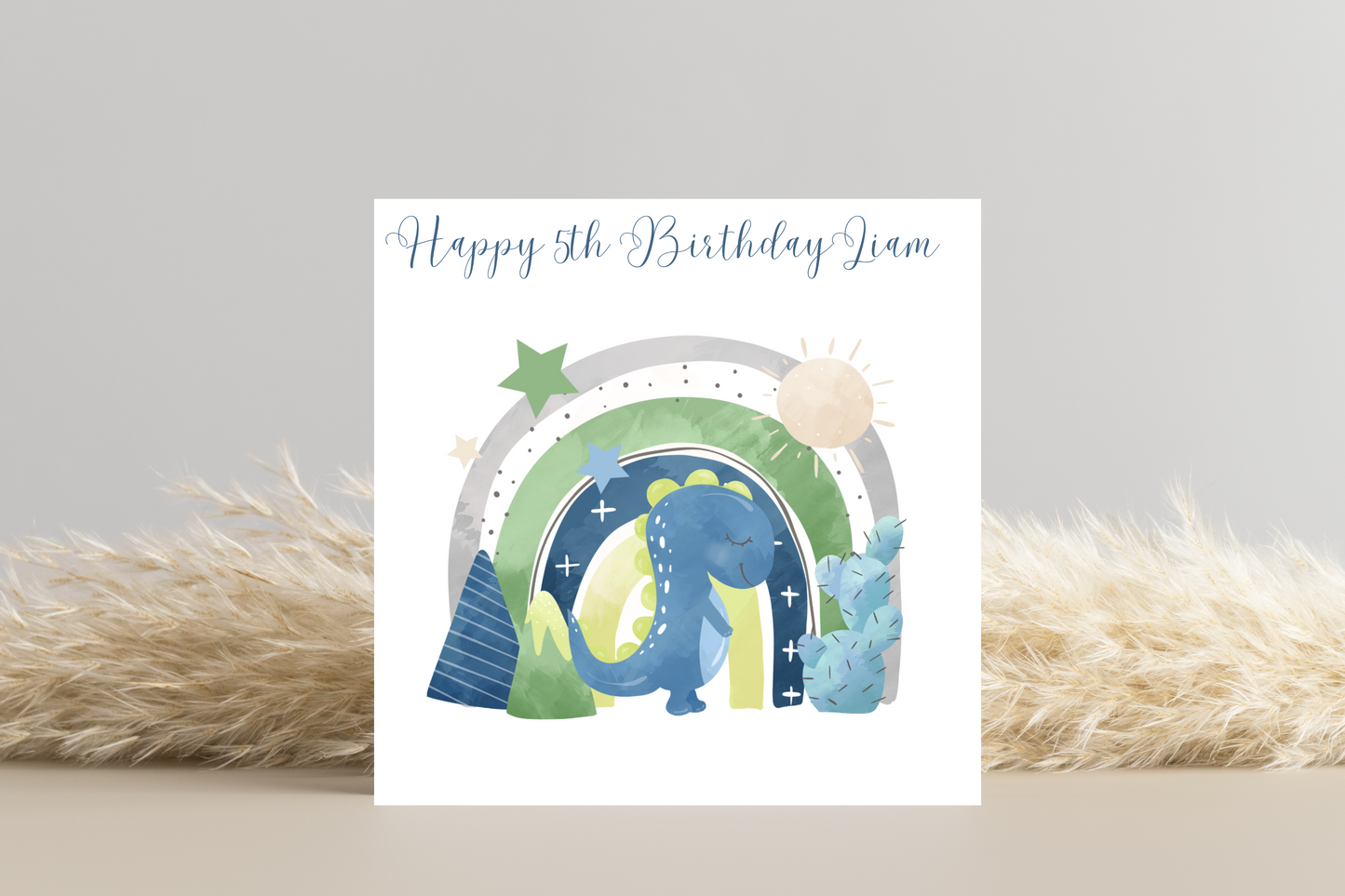 Personalised Dinosaur Rainbow  Birthday Card