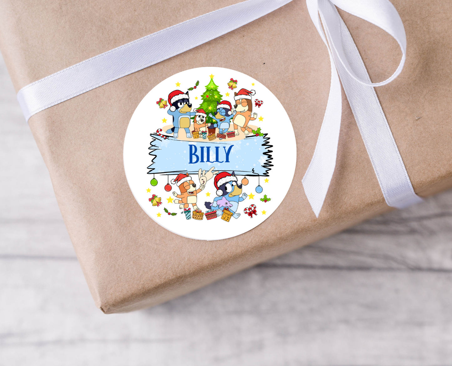 Personalised Bluey Christmas Present Labels - 12 per sheet