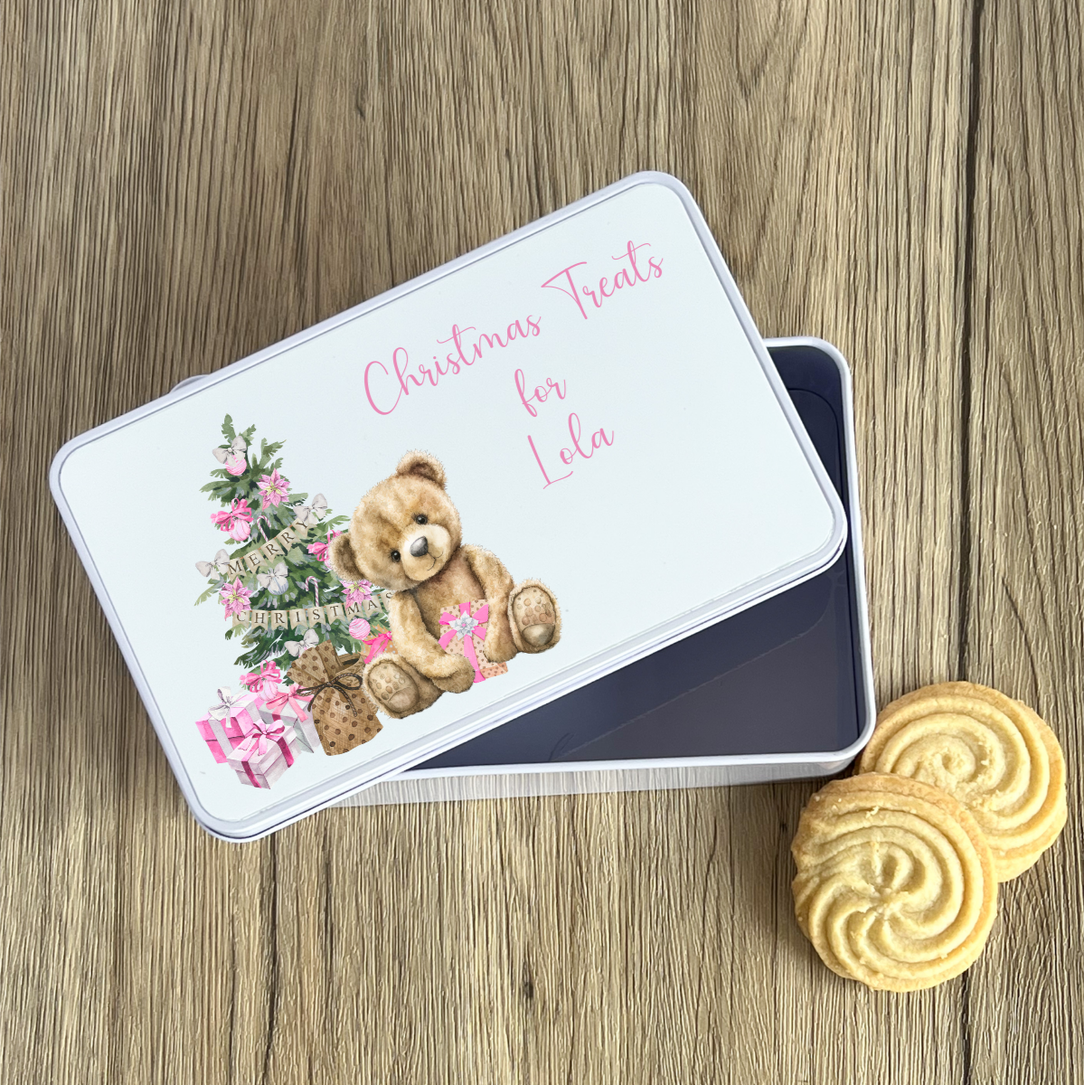 Personalised Teddy Christmas Treat Tin