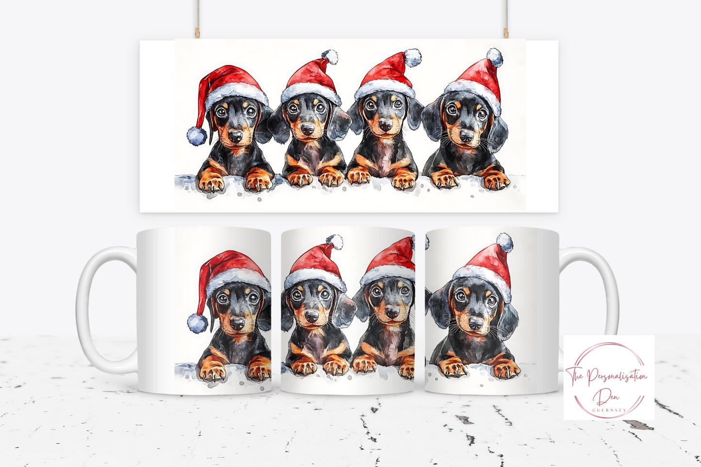 Christmas Dog in Santa Hats Mug