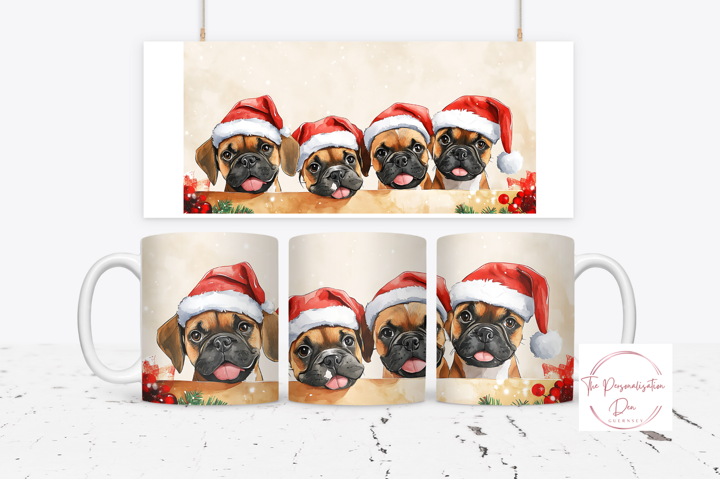 Christmas Dog in Santa Hats Mug