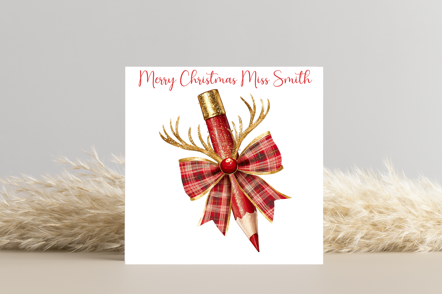 Personalised Bow Pencils Christmas Card for Teachers