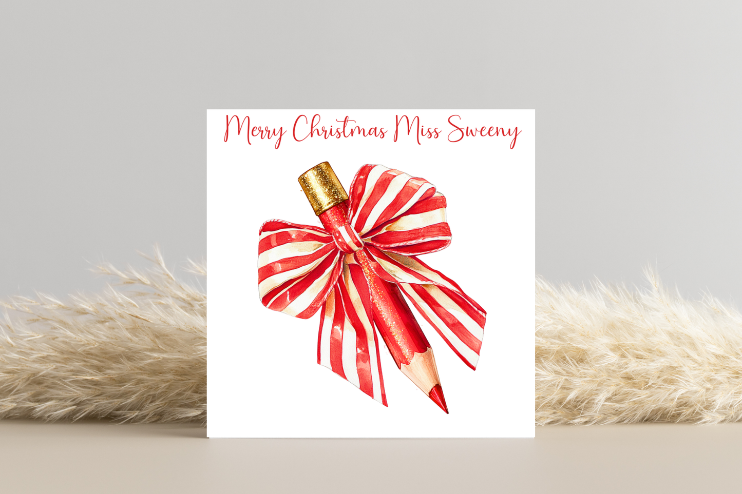 Personalised Bow Pencils Christmas Card for Teachers