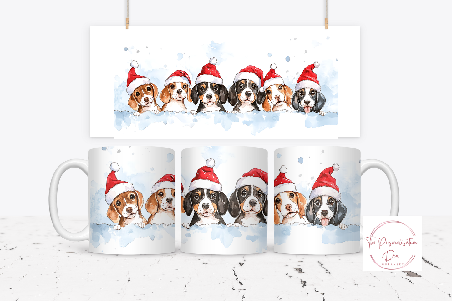 Christmas Dog in Santa Hats Mug