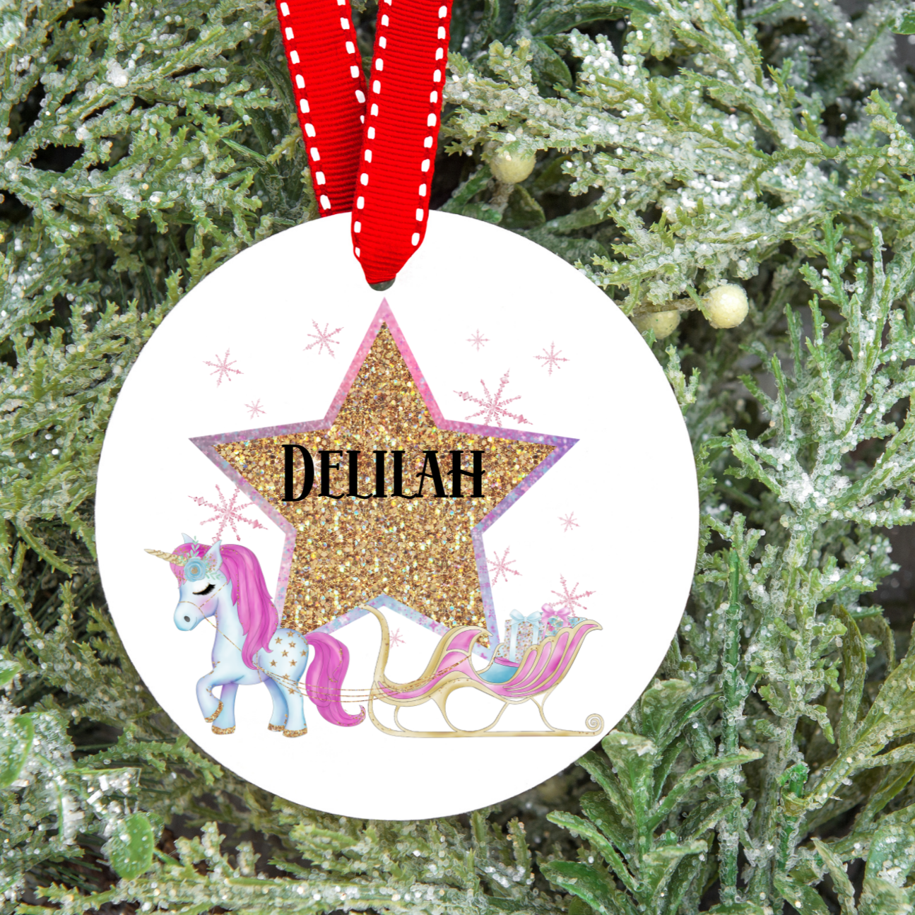 Unicorn Princess Golden Star Tree Decoration