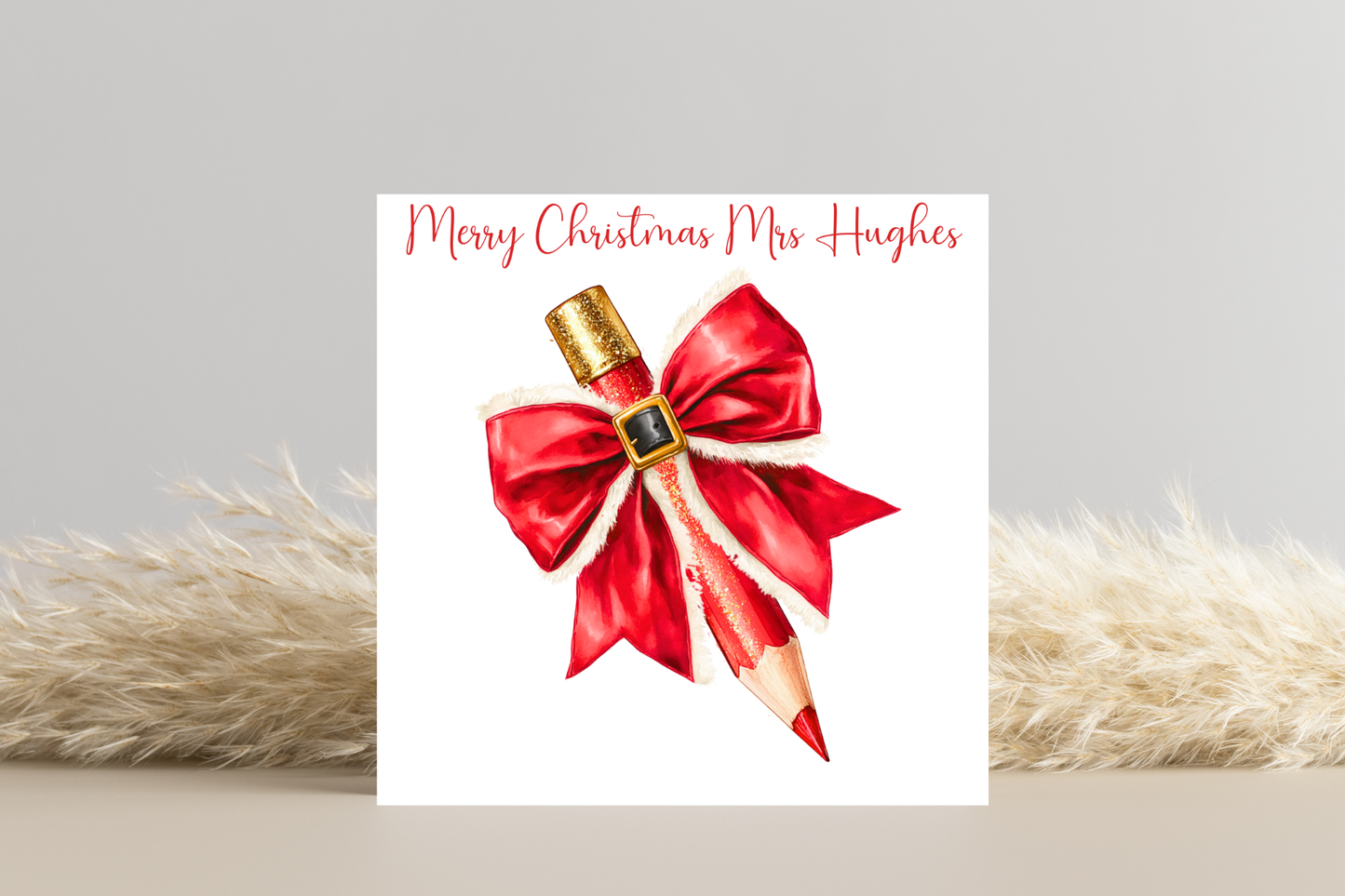 Personalised Bow Pencils Christmas Card for Teachers