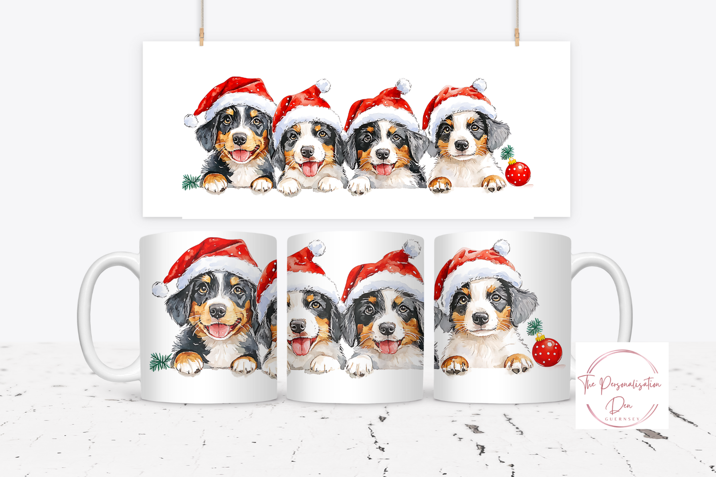 Christmas Dog in Santa Hats Mug