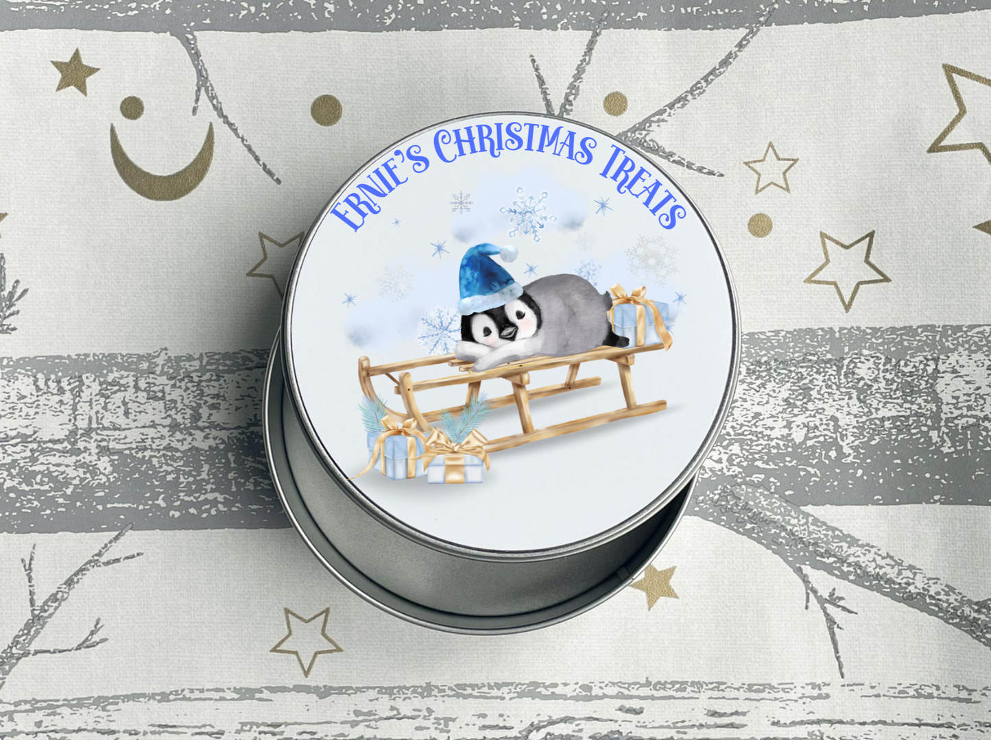 Personalised Penguin Christmas Treats Tin