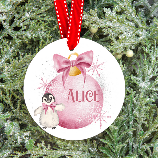 Personalised Penguin Bauble Christmas Tree Decoration