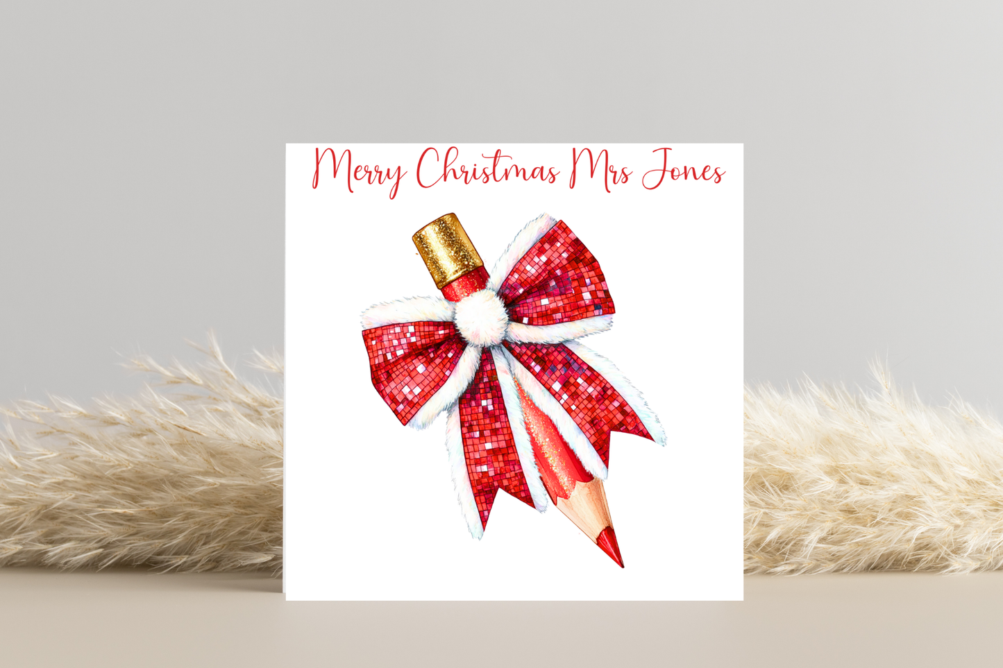 Personalised Bow Pencils Christmas Card for Teachers