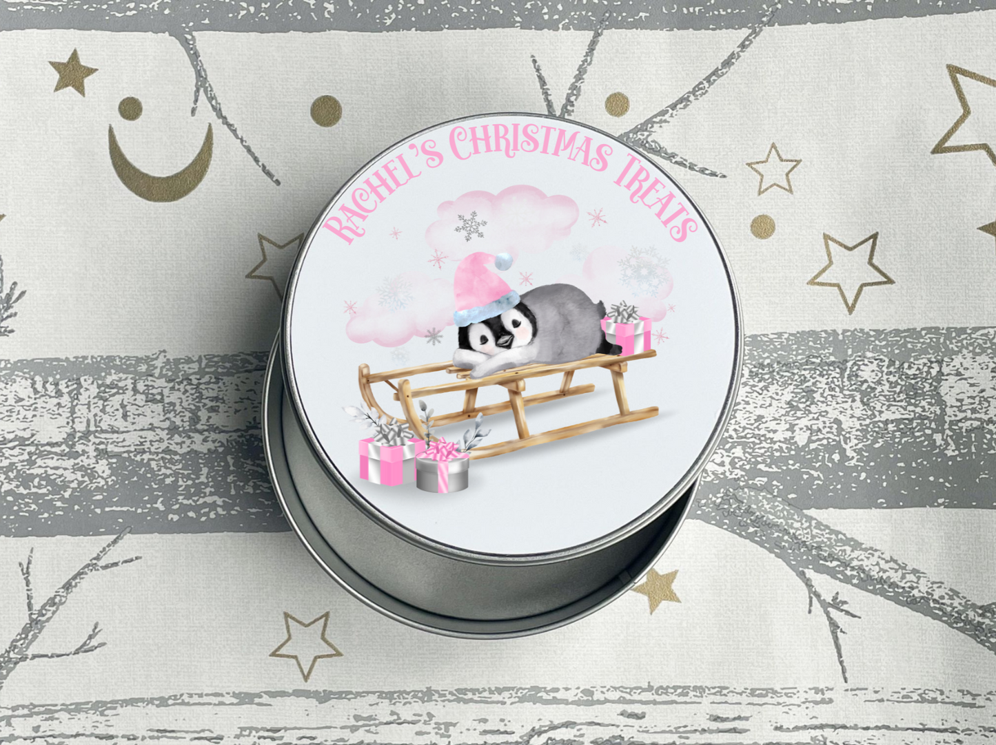 Personalised Penguin Christmas Treats Tin