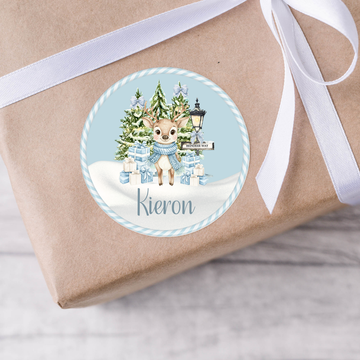 Personalised Reindeer Christmas Present Labels - 12 per sheet