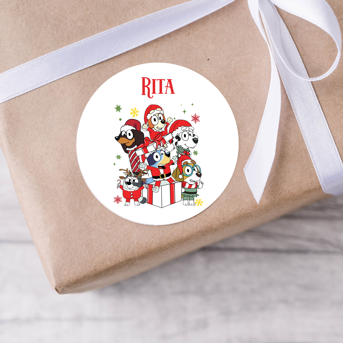 Personalised Bluey Christmas Present Labels - 12 per sheet