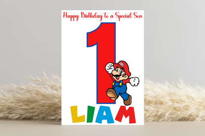 Personalised Super Mario Number Birthday Card