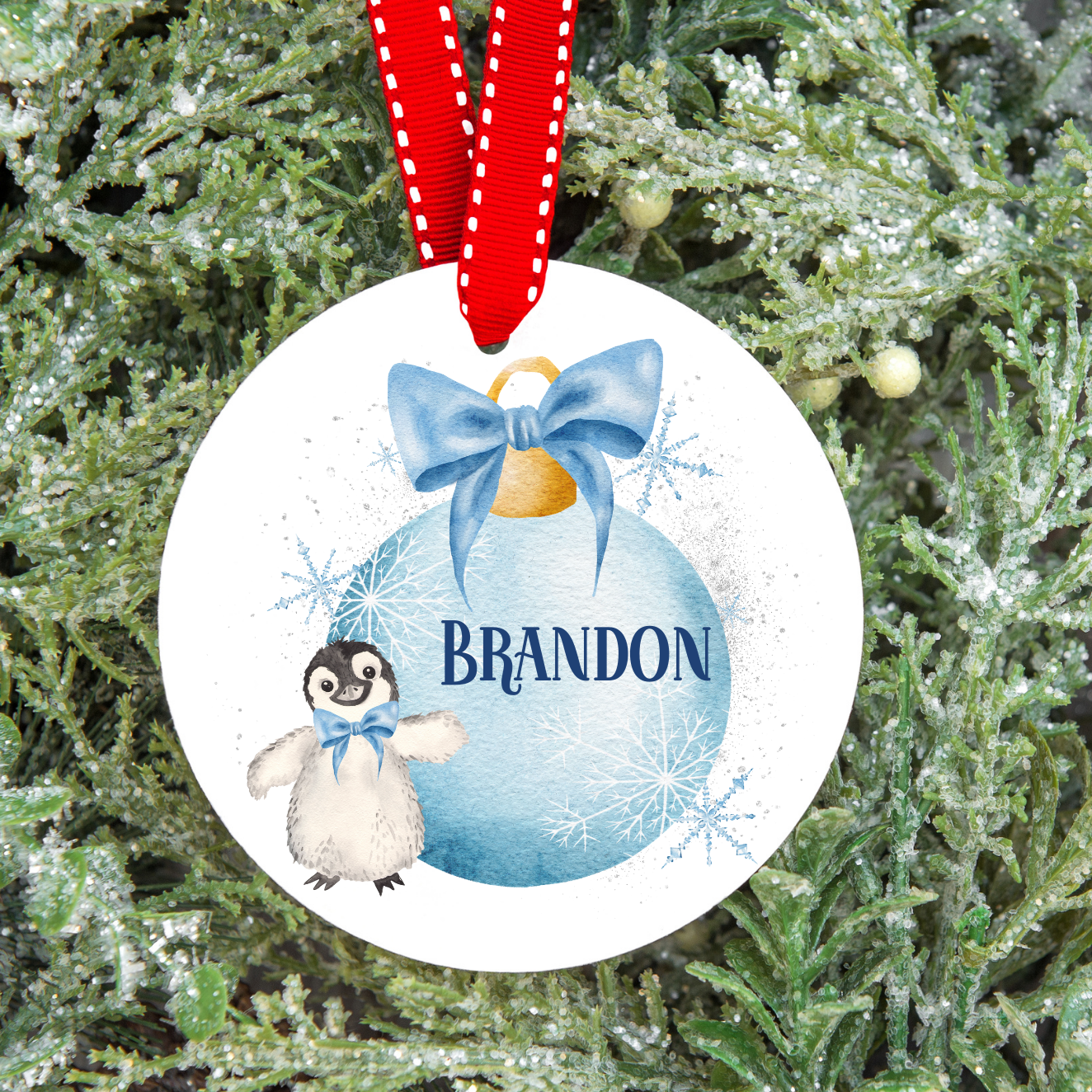 Personalised Penguin Bauble Christmas Tree Decoration