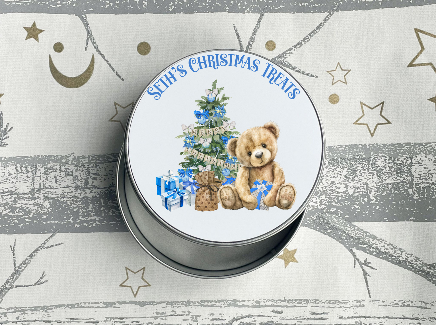 Personalised Teddy Bear Christmas Treats Tin