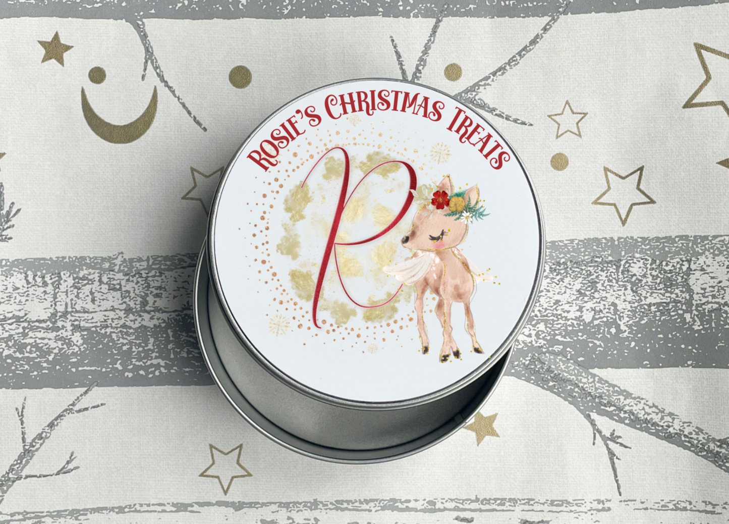 Personalised Reindeer Christmas Treat Tin