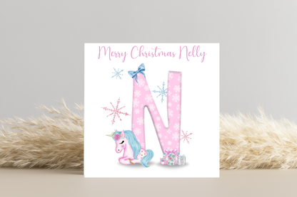 Personalised Unicorn Christmas Card