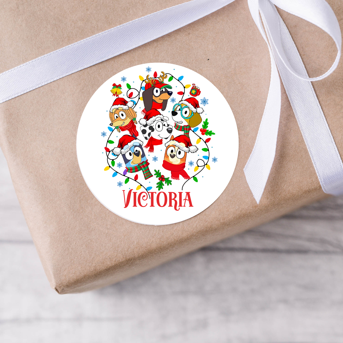 Personalised Bluey Christmas Present Labels - 12 per sheet