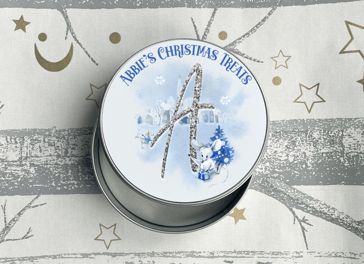 Personalised Christmas Mouse Christmas Treat Tin