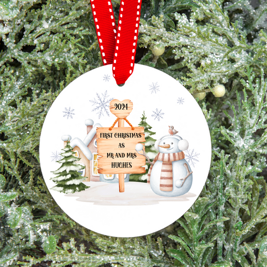 Personalised First Christmas Married Snowman Christmas Tree Decoration