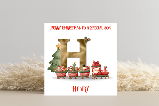 Personalised Animal Train Christmas Card