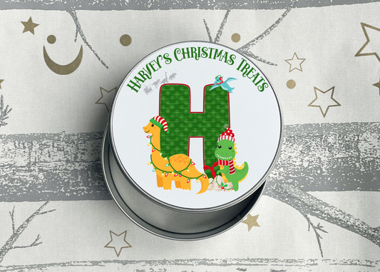 Personalised Dinosaur Christmas Treats Tin